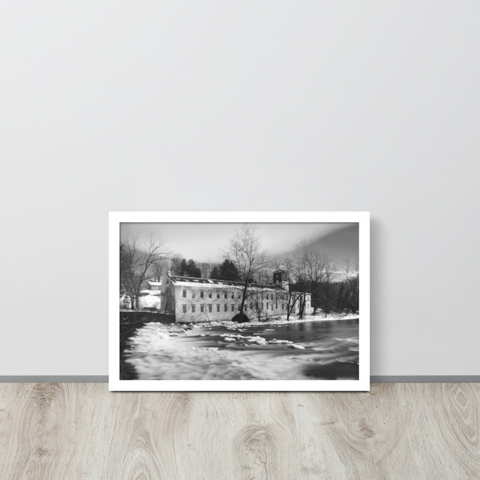 Winter at Powder Mill Rural Landscape Framed Photo Paper Wall Art Prints, White, 12" X 18"