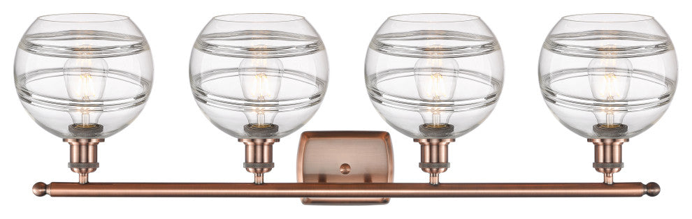Ballston-Rochester 4-Light 38" Bath Vanity Light, Antique Copper, Clear