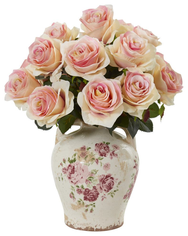 Rose Artificial Arrangement, Flower Print Jar