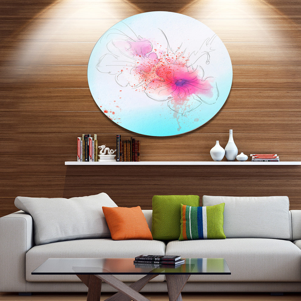 Pink Flowers Illustration Watercolor, Floral Disc Metal Wall Art, 36"