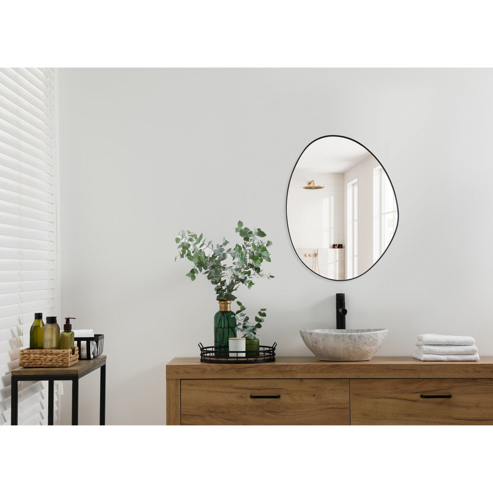 Aura Irregular Framed Bathroom Wall Mirror, Matte Black, 27"