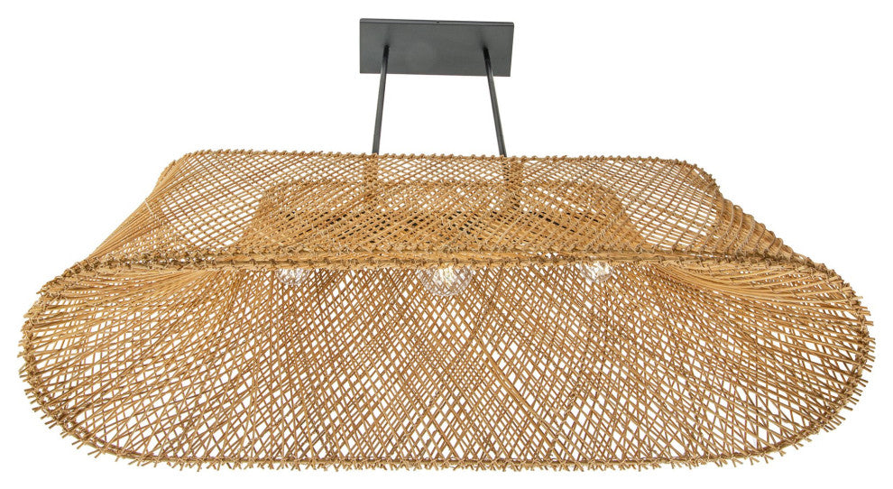Cane Rib Webbing Oblong Dining Table Kitchen Island Pendant Lamp, Natural