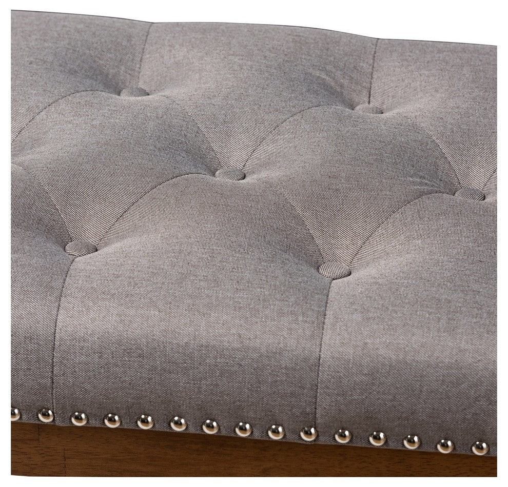 Ainsley Gray Fabric Walnut Solid Rubberwood Bench