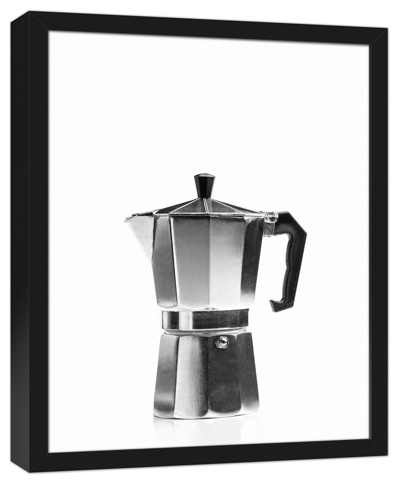 Black and White Vintage Coffee Maker 16x20 Black Framed Canvas