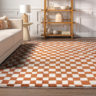 Nuloom Dominique Abstract Checkered Fringe Area Rug, Orange 6'7"x10'2"