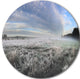 Hoarfrost On Grass Under Cloudy Sky, Landscape Disc Metal Artwork, 23"