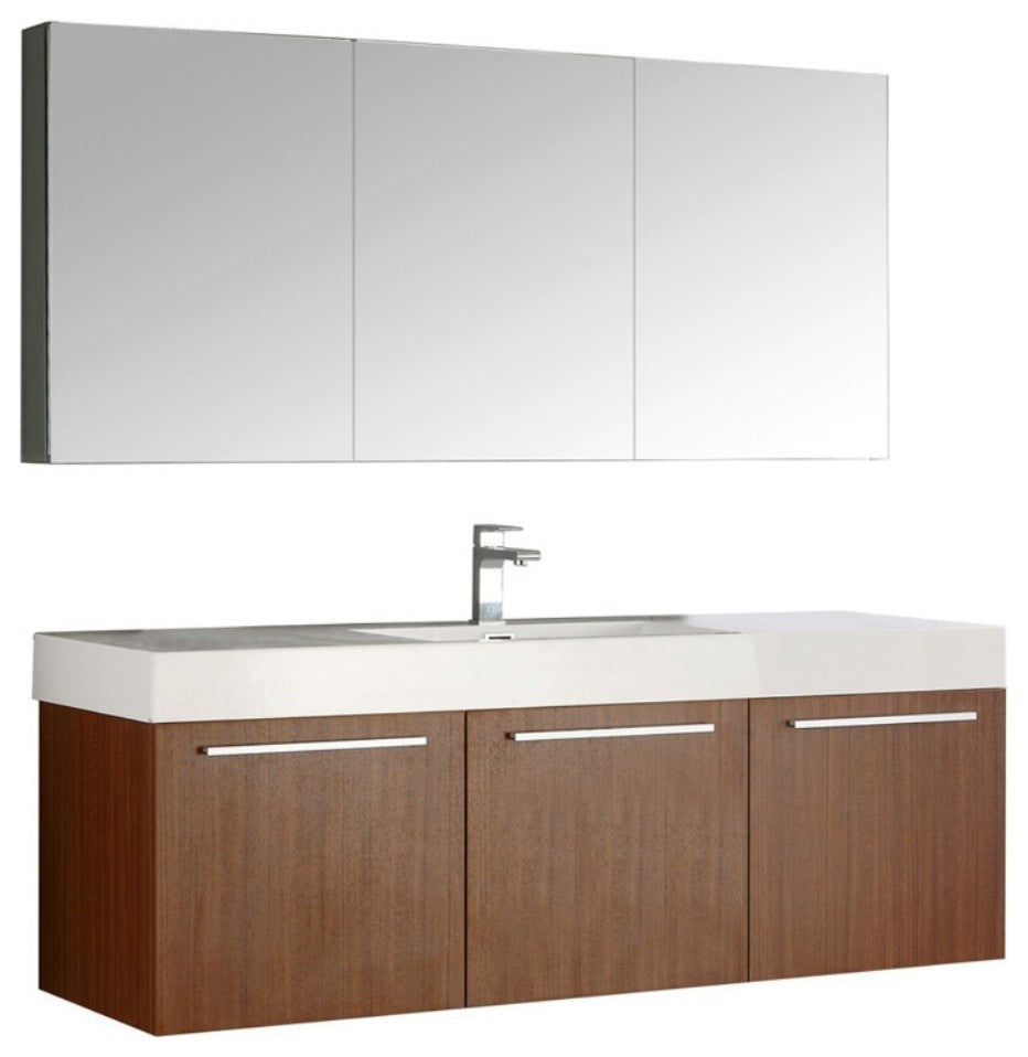 Vista 60" Teak Wall Hung Single Sink Modern Bathroom Vanity, FFT9161CH