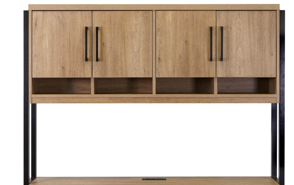 Modern Wood Laminate Hutch With Wood Doors, Light Brown