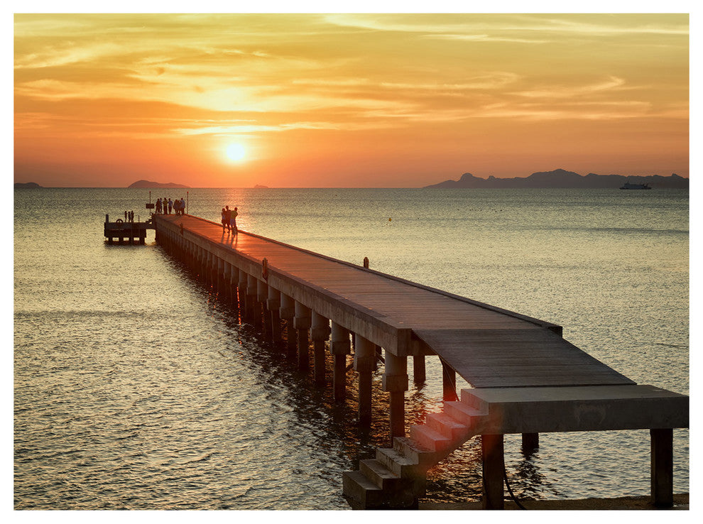 Boat Pier at Sunset, Bridge Canvas Art Print, 40"x30"