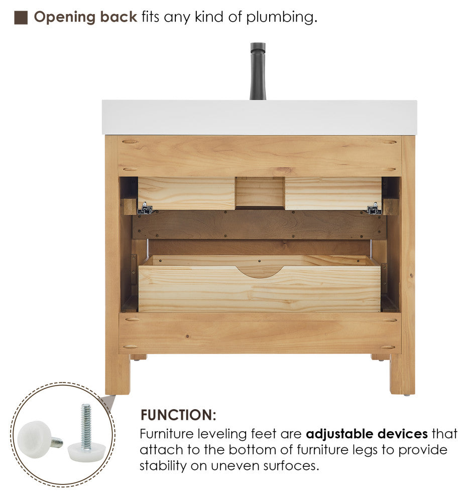 Cascadia Bathroom Vanity, Weathered Fir, 36", With Mirror