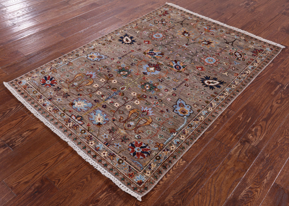 Persian Tabriz Handmade Wool Rug 4' 1" X 5' 11" Q11256