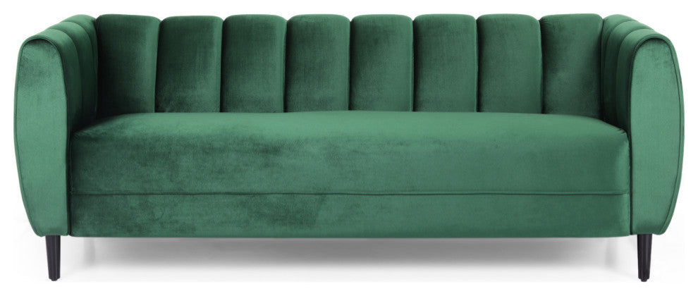 Yuma Modern Velvet 3-Seater Sofa, Emerald/Dark Brown
