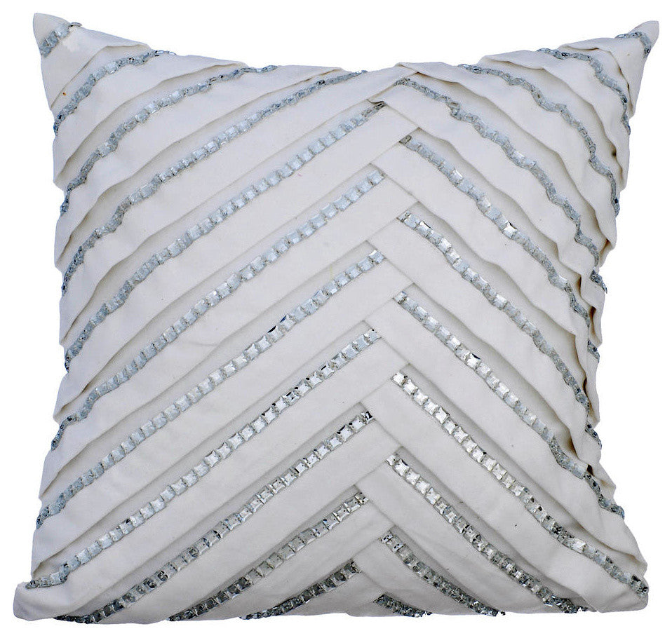 White Decorative Pillow Covers 14"x14" Suede Fabric, Ice Crystals