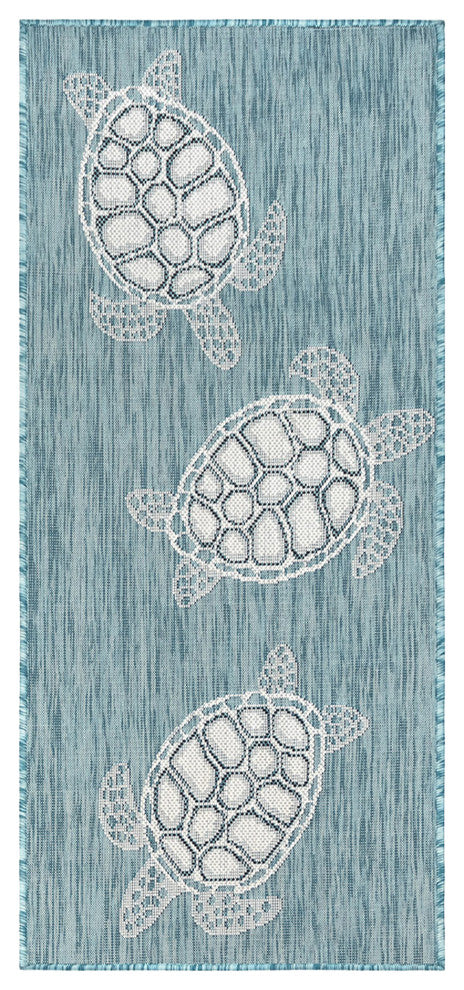 Carmel Seaturtles Indoor/Outdoor Rug, Aqua, 1'11"x7'6" Runner