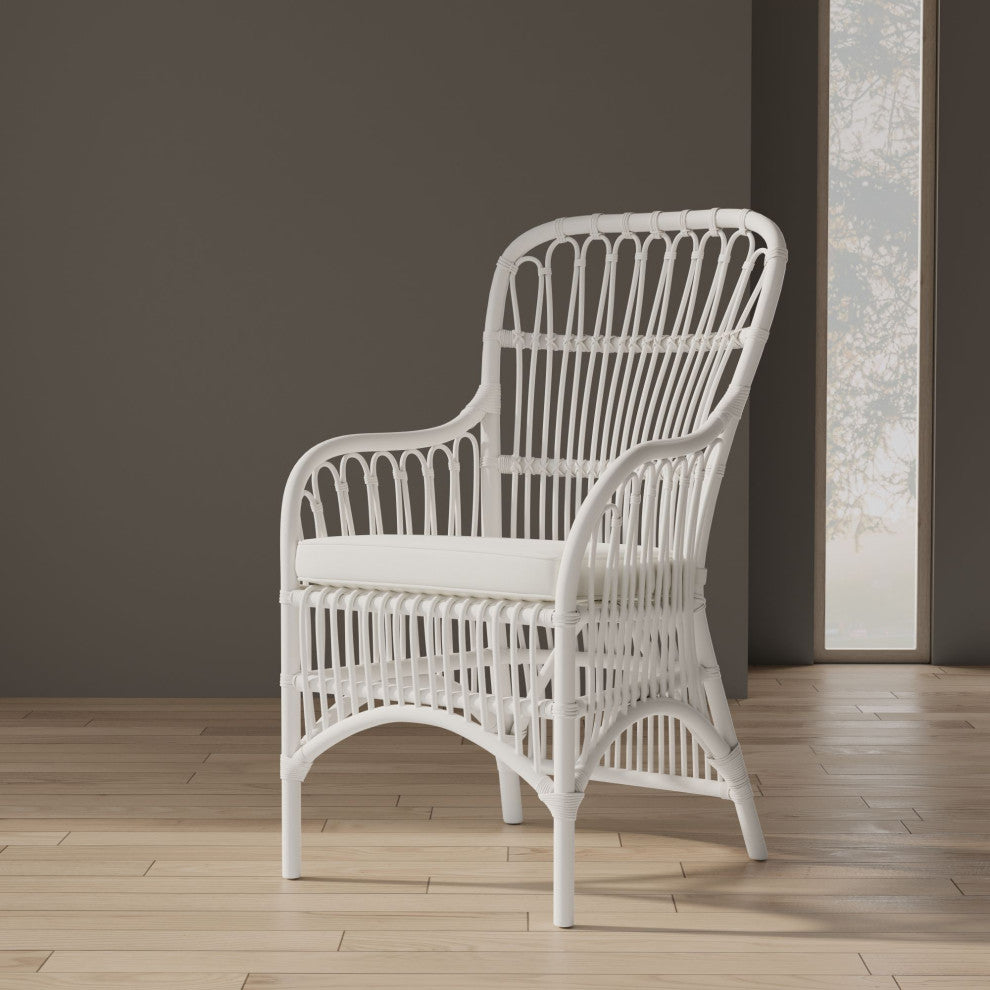 Rattan Loop Armchair With Seat Cushion, Set of 2, White