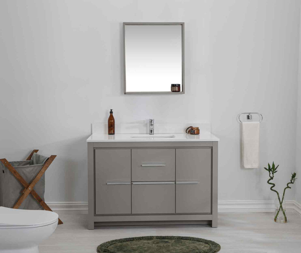 Mila Collection 48" Bathroom Vanity With Sink, Mirror, Countertop, Ash Gray