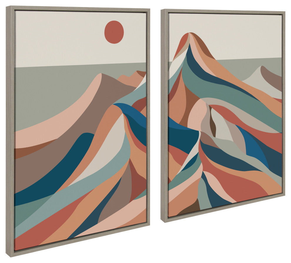 Sylvie MCM Mountains Blue Framed Canvas by Rachel Lee, Gray 2 Piece 23x33