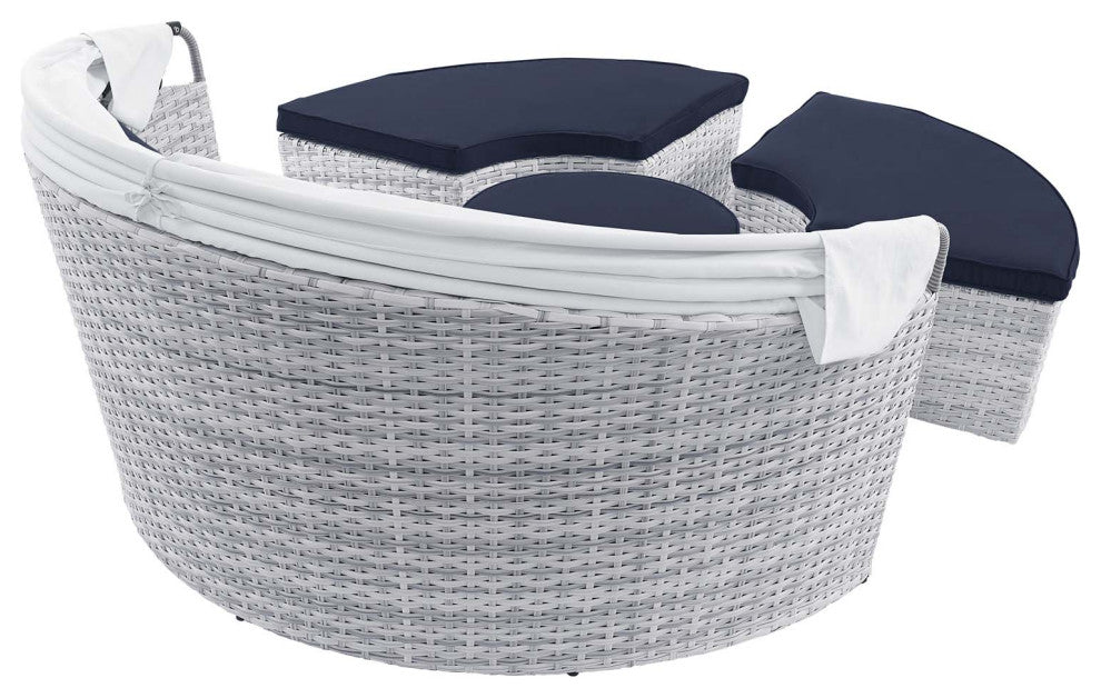 Scottsdale Canopy Outdoor Patio Daybed Light Gray Navy -4442
