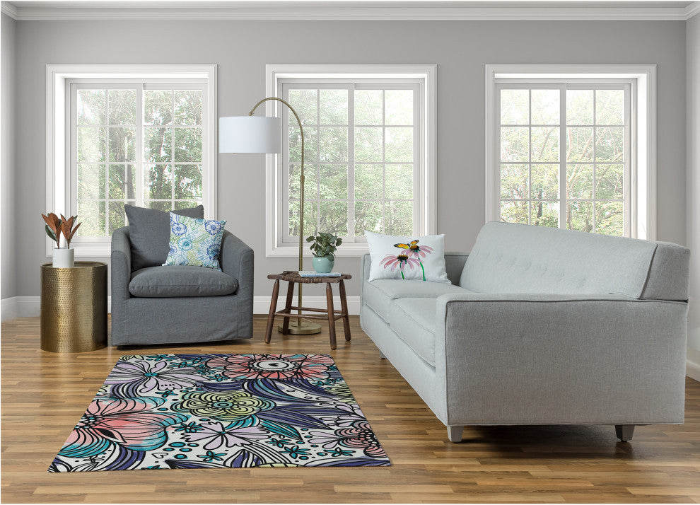 Flower Melange Spring Chenille Rug, Explorer Blue, 4'x6'