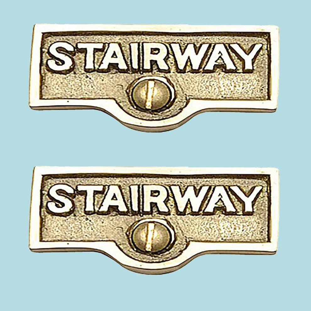 2 Switch Plate Tags STAIRWAY Name Signs Lacquered Brass |