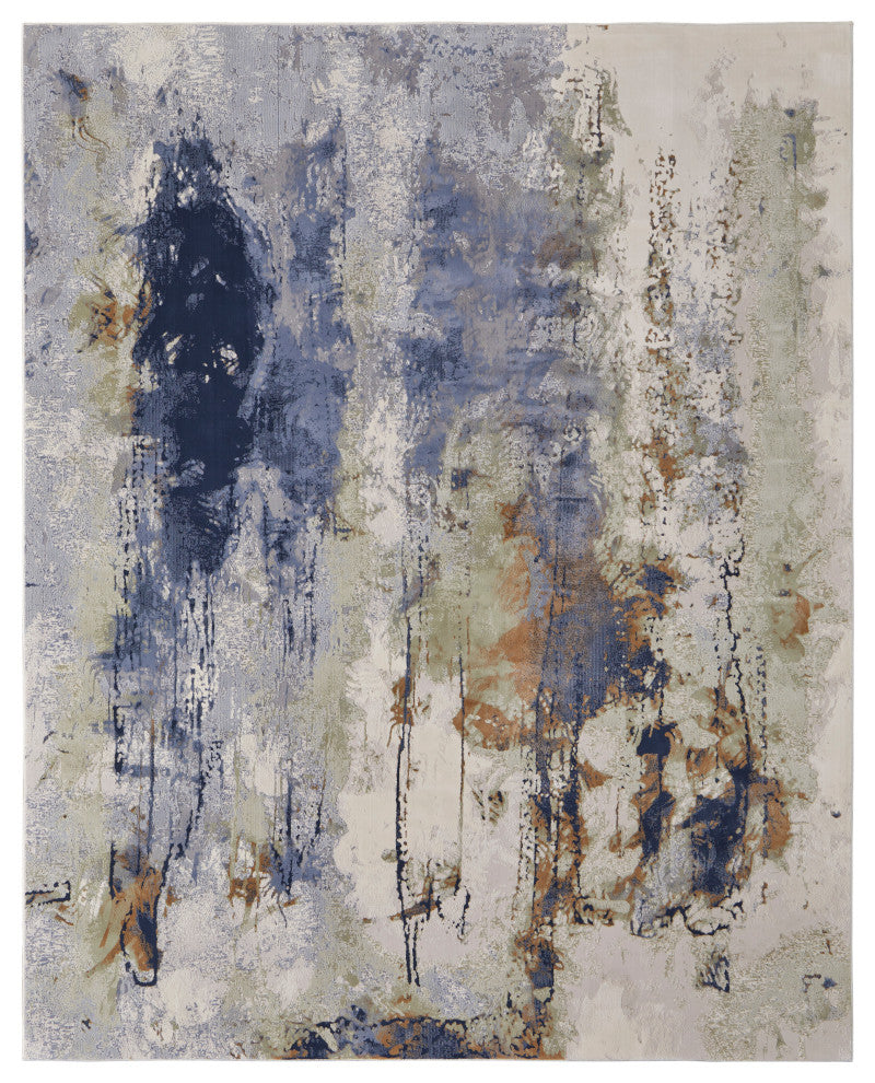 Takara Modern Abstract, Blue/Orange/Ivory, 2'x3' Accent Rug