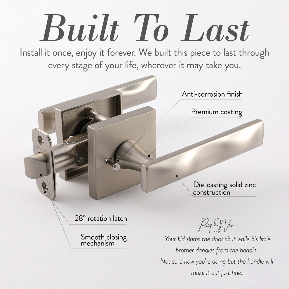 Modern Heavy Duty Designer Interior Door Lever - Essex Collection, Satin Nickel, Double Dummy