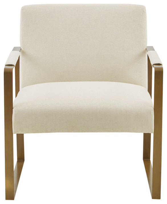 Martha Stewart Jayco Modern Metal Base Lounge Accent Chair, Ivory/Antique Gold