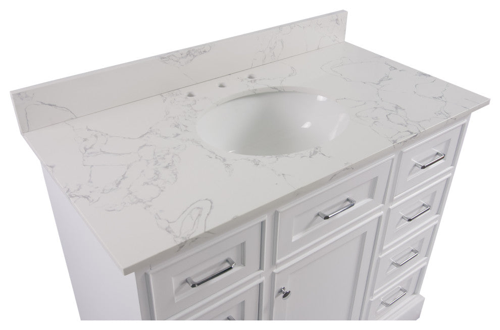 Aria 42" Bathroom Vanity, White, Engineered Marble