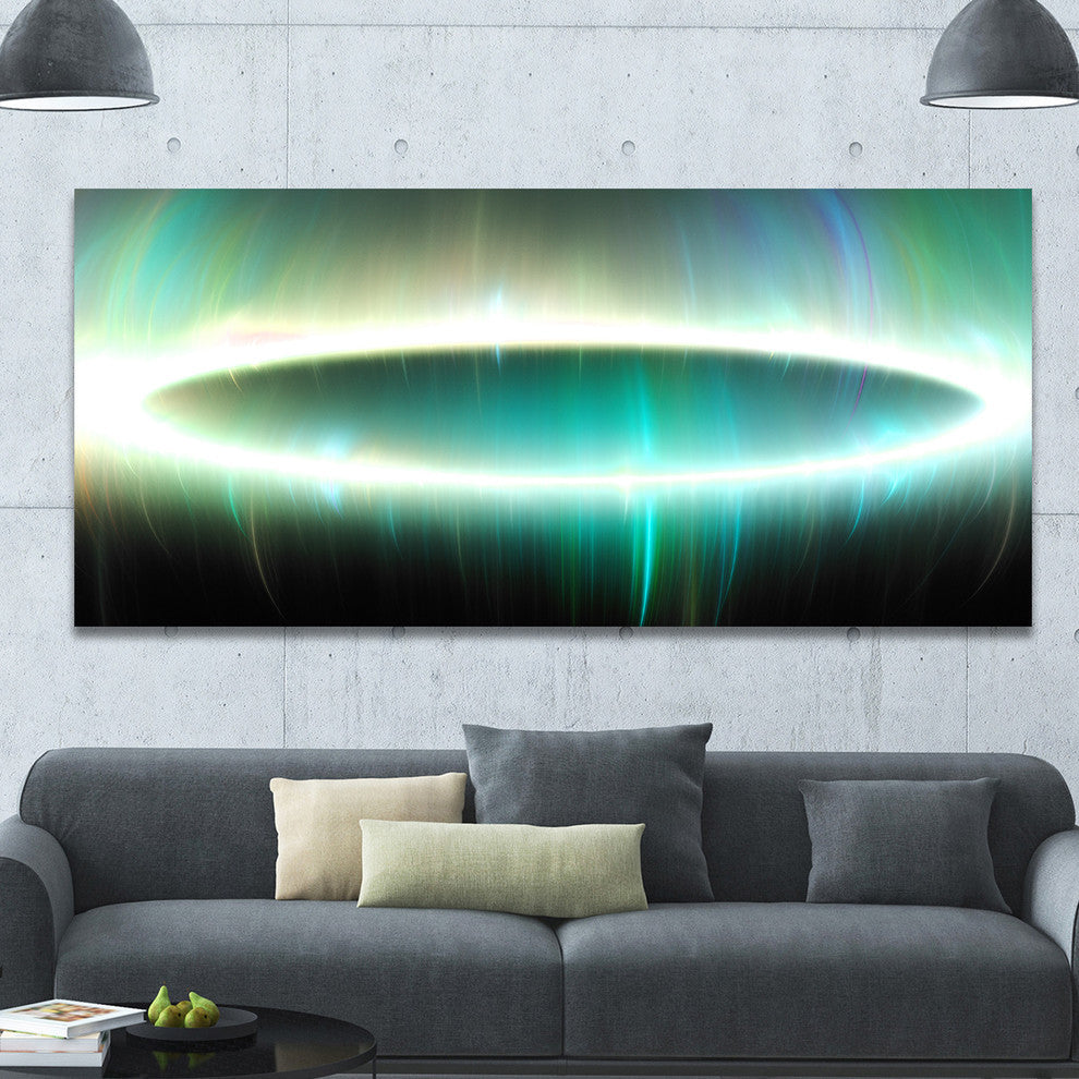 Large Green Oval Fractal Light, Oversized Abstract Canvas Art Print, 60x28