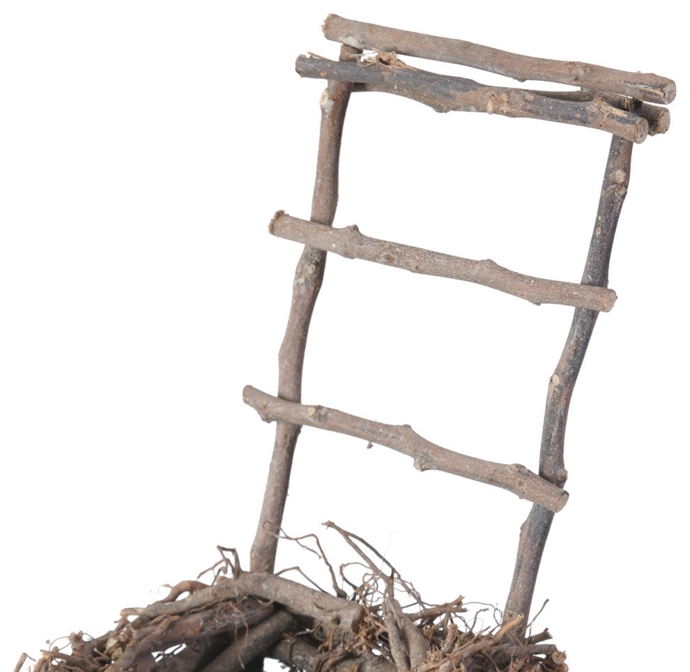 Benzara BM200899 Nature Inspired Wooden Nest Planter With Clay Pot, Gray/Brown