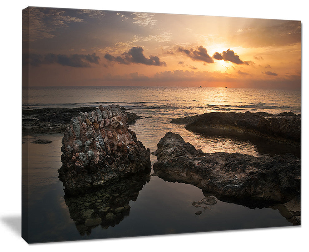 "Dark Africa Beach With Ancient Ruins" Oversized Beach Canvas Artwork, 20"x12"