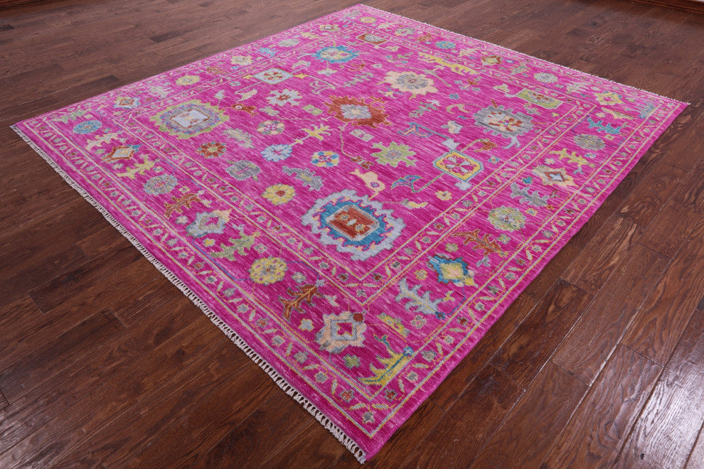 8' Square Hand Knotted Turkish Oushak Wool Rug - Q14950