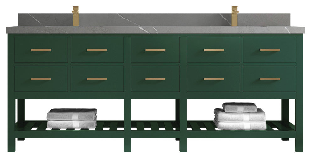 Parker 84 Double Sink Bath Vanity in Lafayette Green  2" Piatra Gray