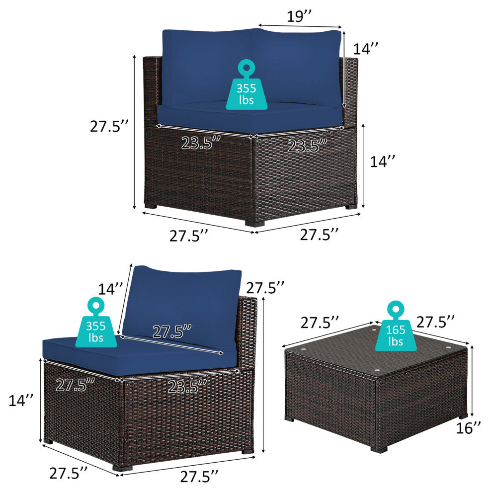 Costway 6PCS Patio Rattan Furniture Set Sectional Cushioned Sofa Deck Navy