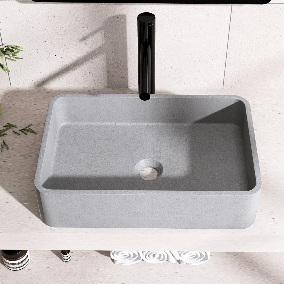 Dark Grey Rectangular Concrete Vessel Bathroom Sink