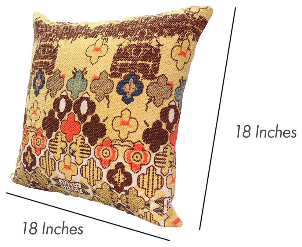 Benzara UPT-268965 Square Pillow, Quatrefoil Design, Polyester Filler Multicolor