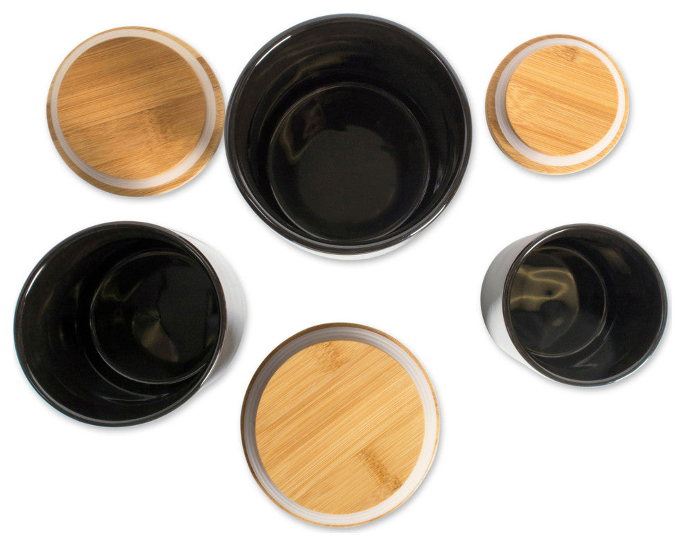 Black Coffee/Sugar/Tea Ceramic Canister Set of 3