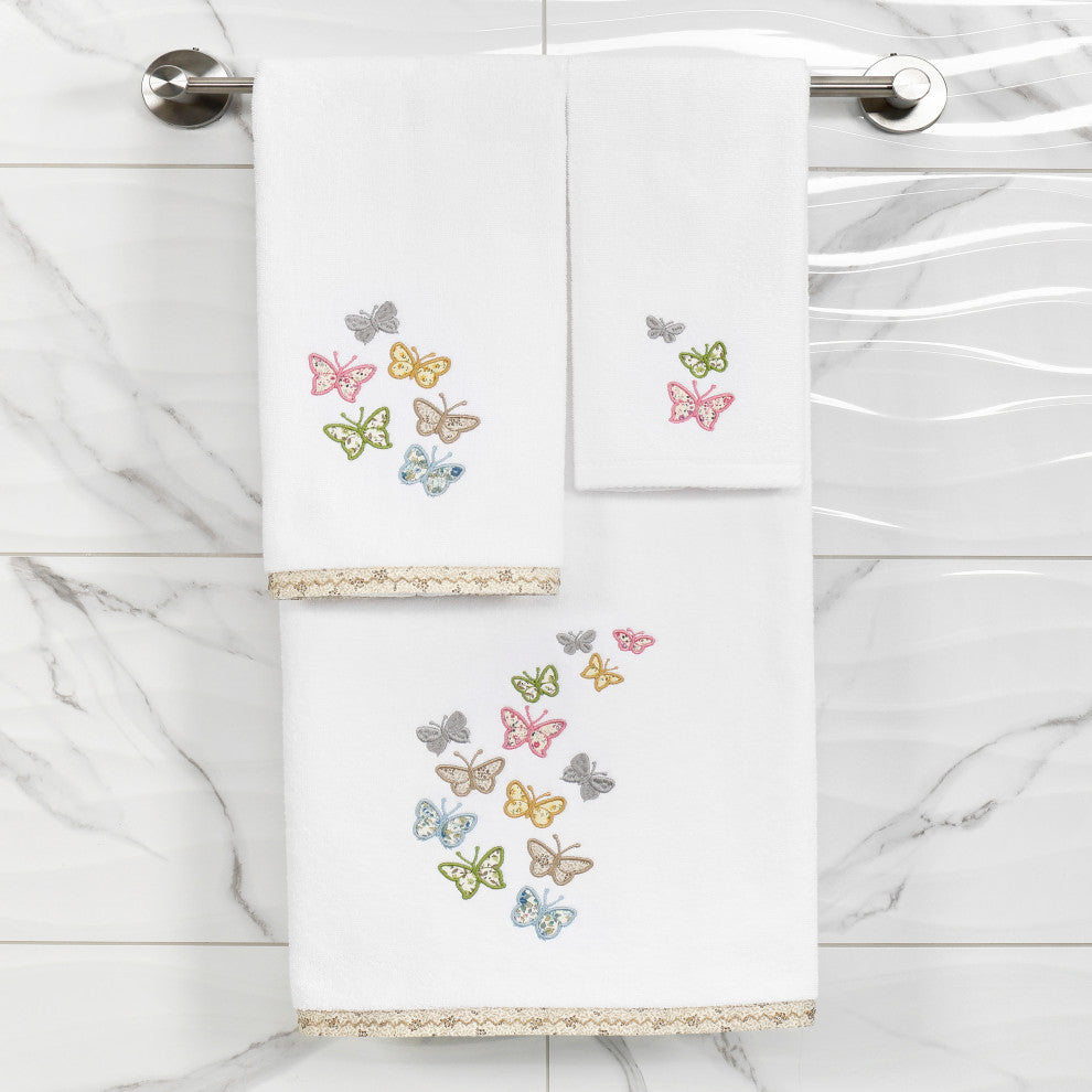 Linum Home Textiles 100% Turkish Cotton MARIPOSA 4PC Embellished Towel Set