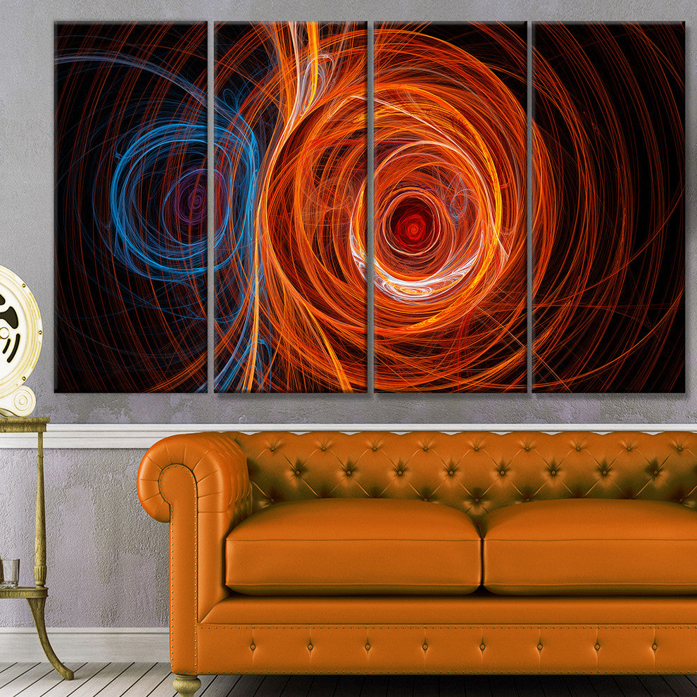 Brown Abstract Fractal Circles, Abstract Canvas Art Print, 48"x28", 4 Panels