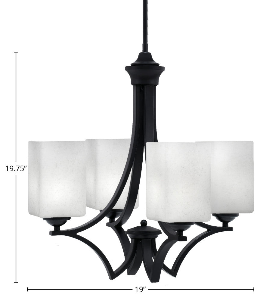 Zilo Uplight, 4 Light, Chandelier, Matte Black Finish With 4" White Muslin Glass