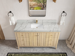 Atlanta Oak 60" Single Bathroom Vanity, White 2" Venatino Quartz