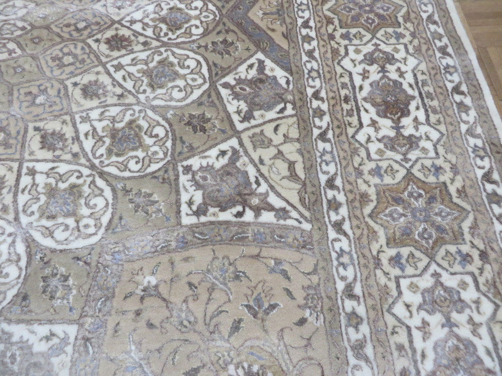8'9x12, Hand-Knotted, Ivory Persian Tabriz Gombad With Silk Oriental Rug