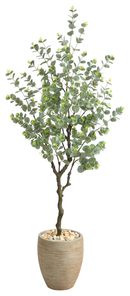 5'' Eucalyptus Artificial Tree, Sandstone Planter