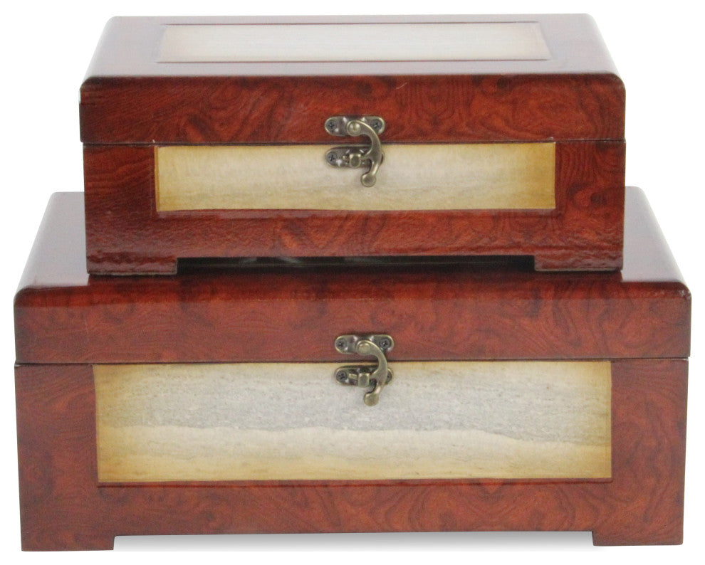 Marbled Wooden Treasure Boxes, Set of 2