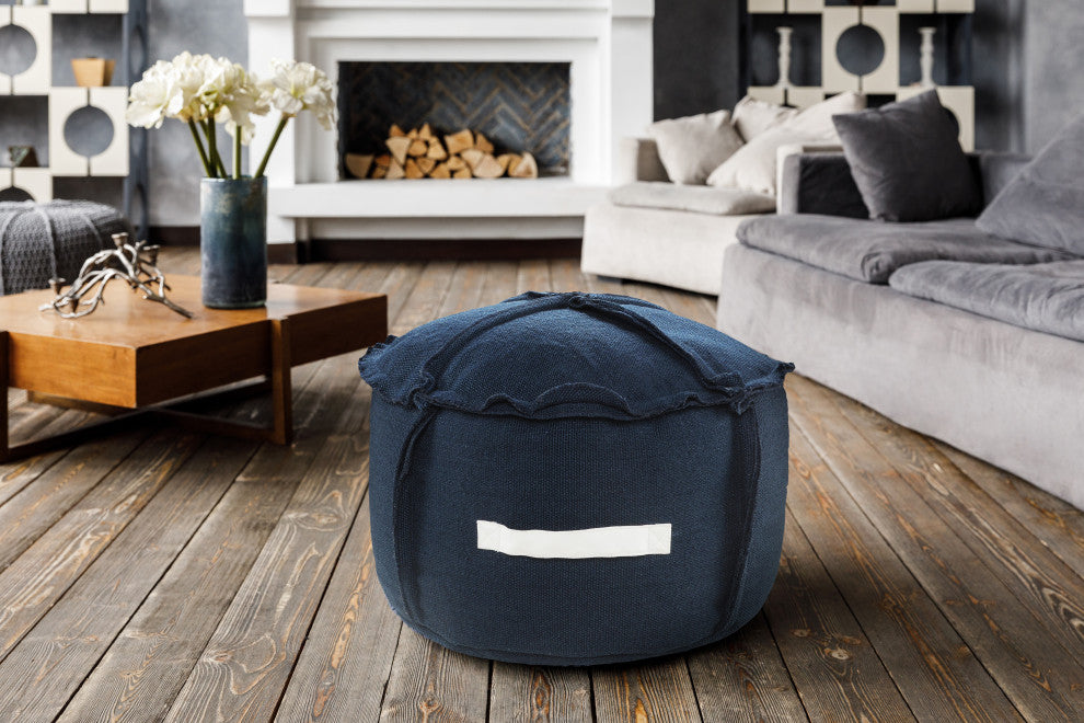 Solid Textured Indoor Outdoor Pouf with Handles