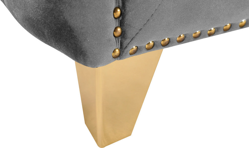 Michelle Fabric Upholstered Chair, Gold Iron Legs, Gray, Velvet, Chair
