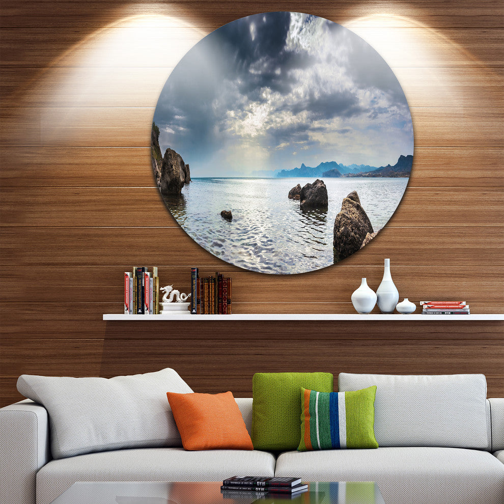 Black Seas In Crimean Peninsula Panorama, Seascape Round Wall Art, 23"