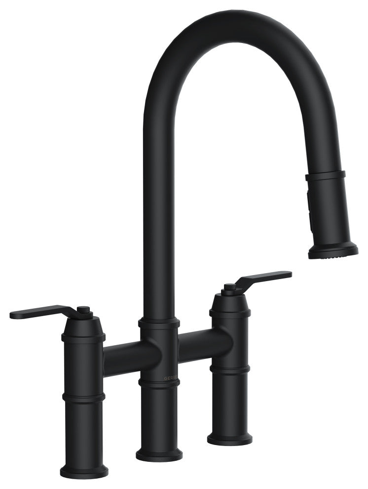 Kinzie Two Handle Pull-Down Bridge, Satin Black