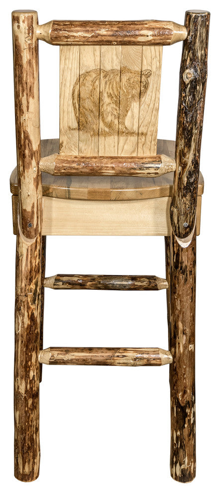 Glacier Country Counter Height Bar Stool With Back, With Laser Engraved Bear