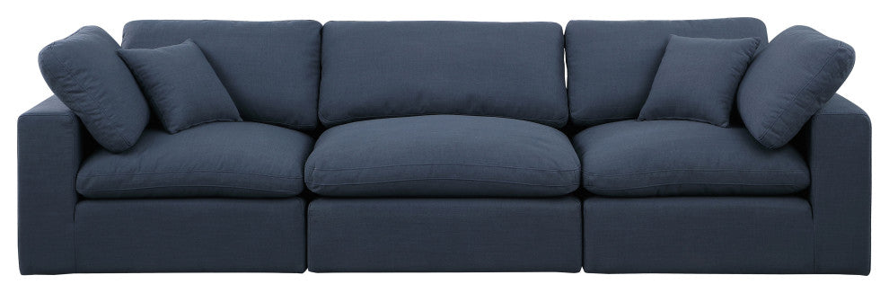 Comfy Upholstered Modular Sofa, Navy, 3-Piece: 1 Armless Chair, 2 Corner Chair, Linen Textured Fabric